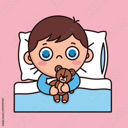 Cute little boy holding teddy bear.