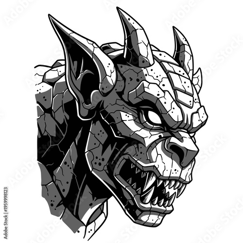 Dragon head with sharp teeth and horns.