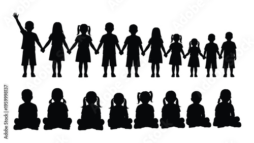 A group of children holding hands in a line