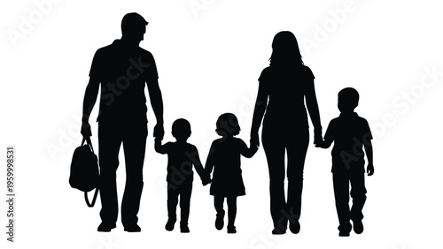 A family of five walking together