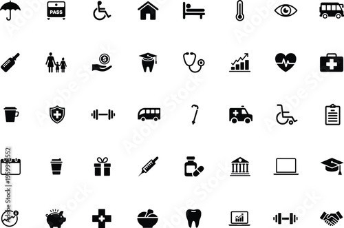 medical and healthcare silhouette icons set. doctor, hospital, clinic, medicine vector  illustration isolate on white background
