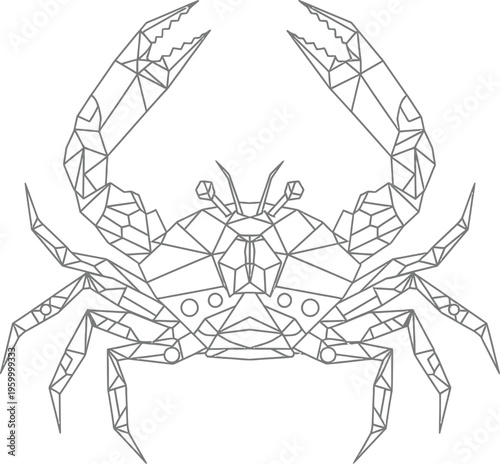 Geometric crab illustration with polygonal design and sharp claws