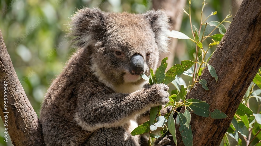 Fototapeta premium Koala eating eucalyptus leaves in tree