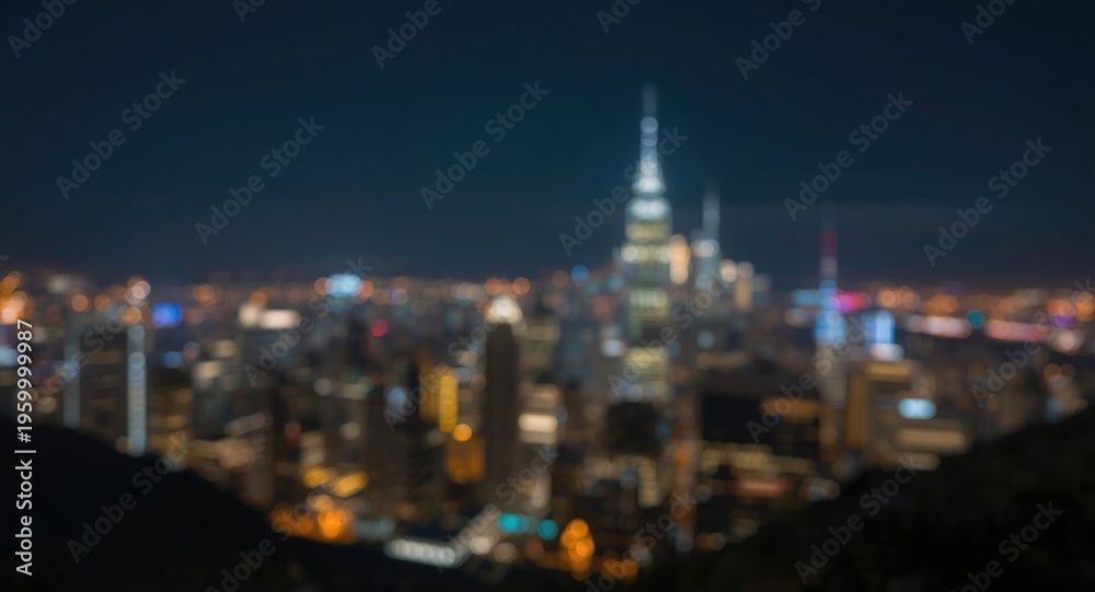 Obraz premium Blurred nighttime city panorama featuring glowing urban structures