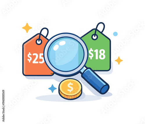 Comparing prices before making a purchase in a thoughtful consumer decision-making process, illustrating awareness and evaluation of options to achieve better value and responsible
