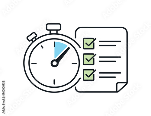 Work productivity monitoring in a professional environment focused on understanding how hours are allocated across daily responsibilities, a simple stopwatch icon combined with a