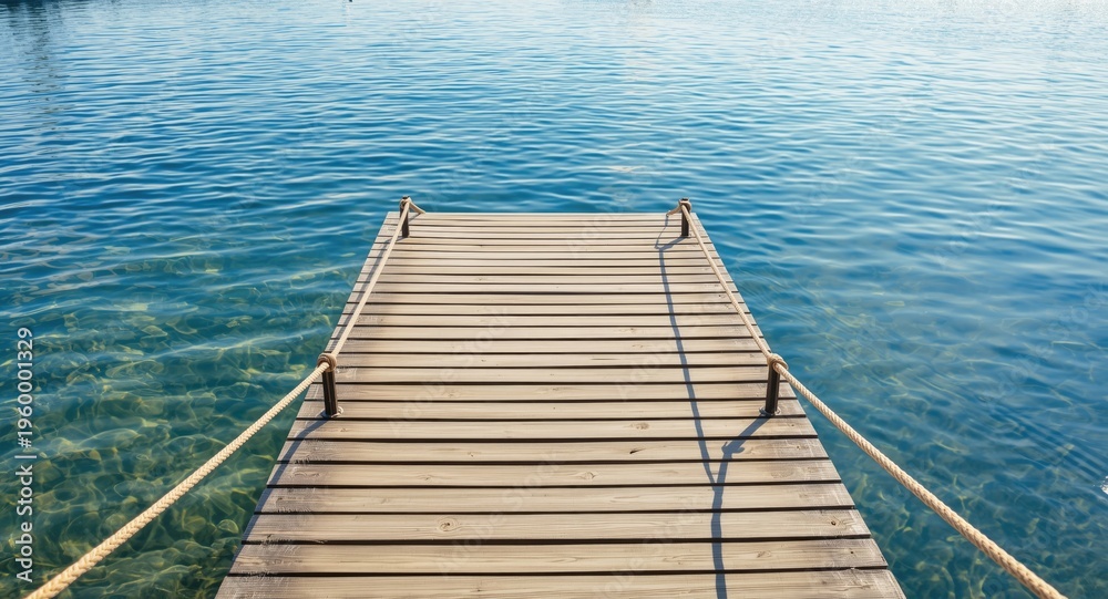 Naklejka premium Calm marine environment with rustic dock and tightly bound boat ropes