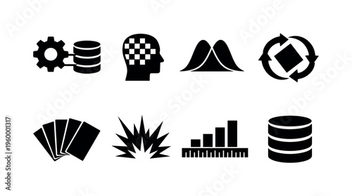 Synthetic data engineering: data generation gear node, privacy mask overlay grid, distribution matching curve twin, augmentation transform arrows spin, sample diversity fan spread