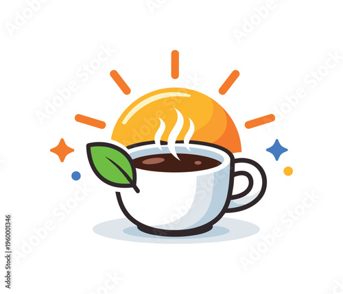 Healthy morning routine and daily energy boost focused on starting the day with positive habits and balanced lifestyle choices, a sun combined with a coffee cup and a small leaf