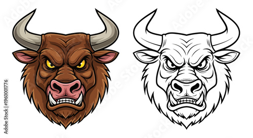 Bull Head Illustration Cartoon Vector Design.