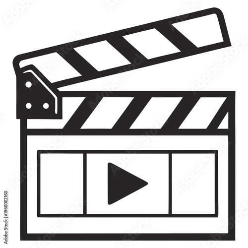 A black and white Hollywood movie clapper board vector illustration isolated for cinema film production and video industry cinematography entertainment scene director slate icon