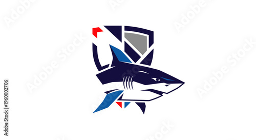 Aggressive Shark Mascot Illustration with Shield Graphic