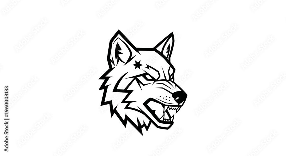 Fototapeta premium Aggressive Wolf Head Illustration - Fierce Predator Portrait
