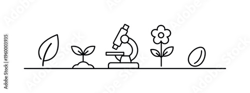 Botany and plant science focused on studying plant growth, structure, and ecosystems for environmental understanding and agricultural development, leaf, plant sprout, microscope