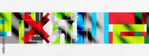 Abstract geometric shapes, vibrant colors, layered design. Minimalist composition, modern aesthetic, bold visual impact.