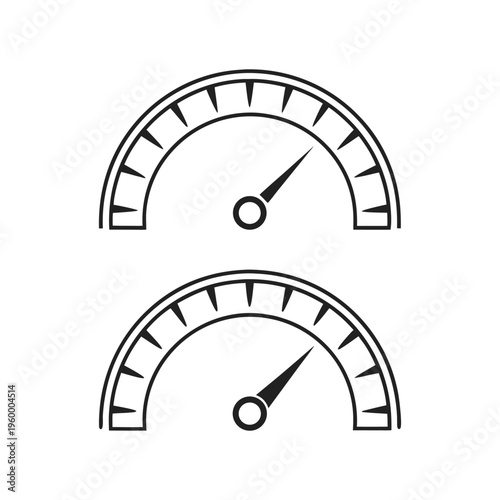 Two simple line art speedometers showing different levels of measurement against a white background