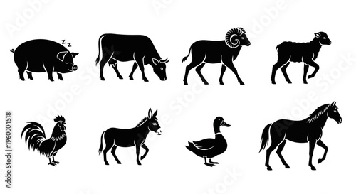 Collection of Farm Animals Silhouettes.