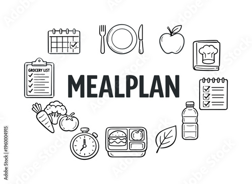 Healthy meal planning and nutrition scheduling concept focused on organizing meals, preparing balanced diets, and maintaining consistent eating habits for wellbeing. MEALPLAN