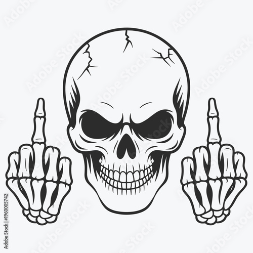 Skull Middle Finger Svg, Skull SVG, skeleton SVG, Skull Clipart, Skull Cut Files For Silhouette