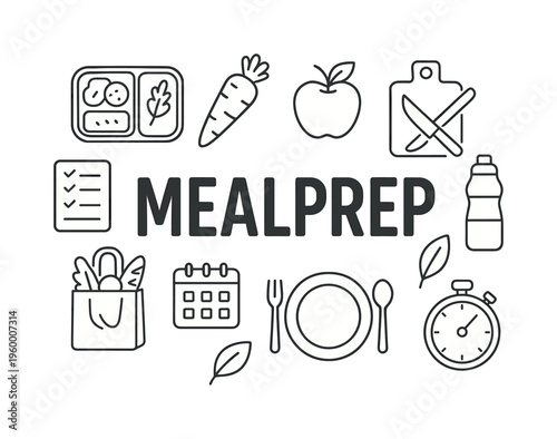 Healthy meal preparation and kitchen organization lifestyle centered on planning recipes, arranging ingredients and maintaining consistent nutrition habits for active balanced