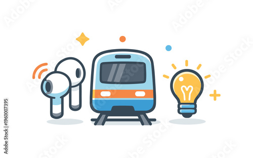 Listening to a productivity podcast while commuting on public transport in a personal development lifestyle context, illustrating efficient use of travel time for gaining insights