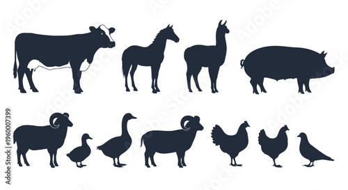 Farm Animals Silhouettes Collection.