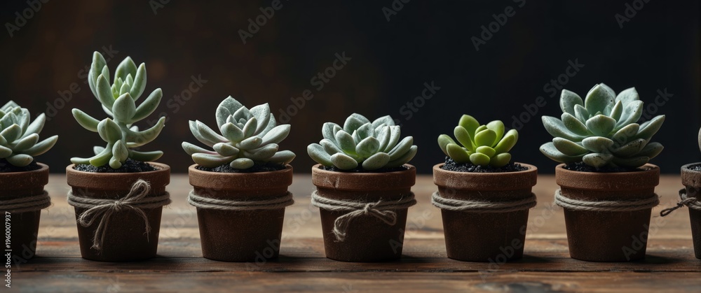 Fototapeta premium Lovely tiny succulents in pots suited for wedding gift sets