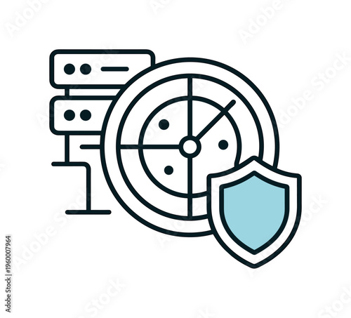 Cybersecurity monitoring process in a digital infrastructure environment focused on identifying suspicious activity before it impacts operations, a simple radar screen icon paired