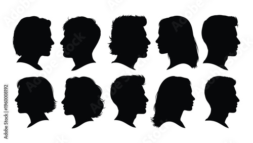 A group of people's silhouettes in profile