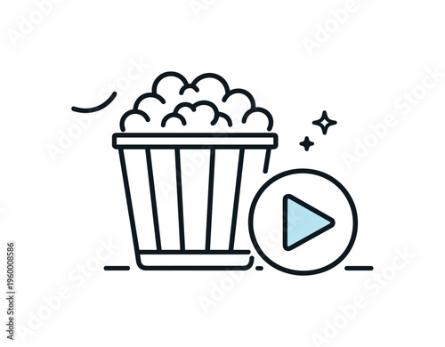 Relaxed personal enjoyment and spending calm refreshing moments during casual everyday free time indoors, a minimal popcorn bucket combined with a small play button symbolizing