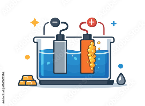 Electrowinning process for metal recovery from solution in hydrometallurgy operations, two simple electrodes submerged in a solution with metal depositing onto one surface