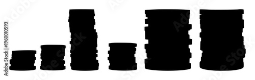 Coin stack silhouette set with bold outline and simple vector design featuring coins, currency, finance with money and wealth