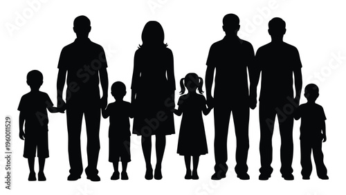 A family of seven people standing together