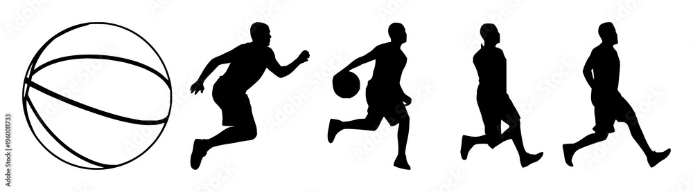 Fototapeta premium Basketball silhouette set with simple line art design featuring line art, illustrations, graphic resources with vector and design elements