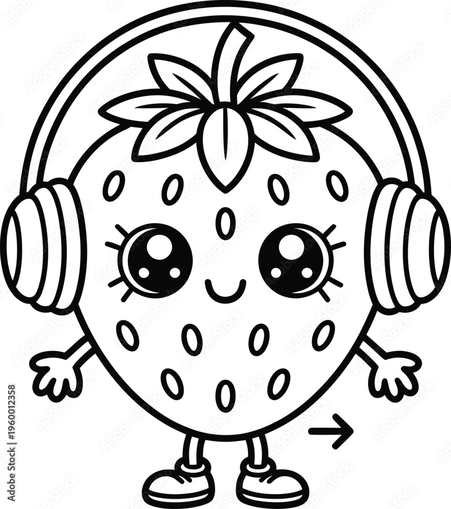 Fototapeta premium Cute strawberry character wearing headphones