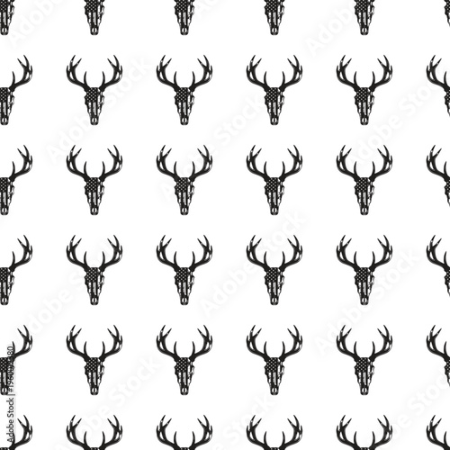 Repeating Black Deer Skull With Antlers And American Flag Distressed Pattern Design