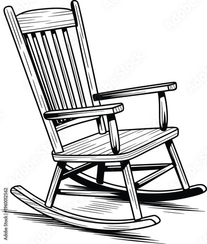 Classic wooden rocking chair line art