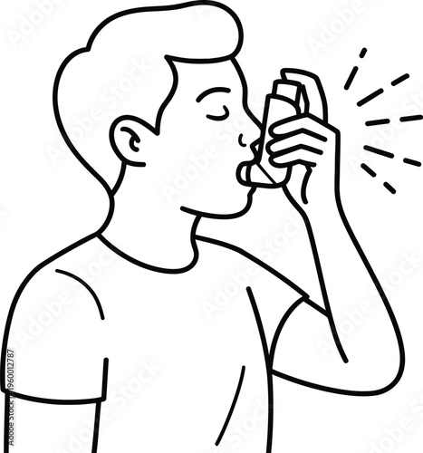 Person using an asthma inhaler