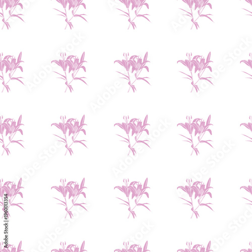 Repeating Bright Pink Lily Flower Stem Silhouette Seamless Pattern Background Design