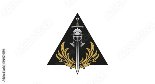 Medieval Knight Symbolism - Helmet and Sword on Black Triangle