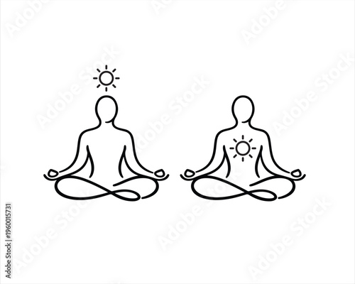 Minimalist Meditation Line Art Icon: Inner Sun and Spiritual Enlightenment Concept