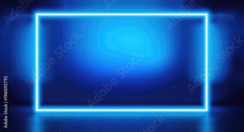 Glowing neon blur backdrop with vibrant blue gradient and fluorescent frame for text layout