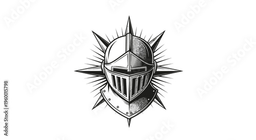 Medieval Knight Helmet with Starburst Shield Emblem