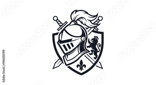Medieval Knight Heraldry Emblem with Swords and Lion Crest