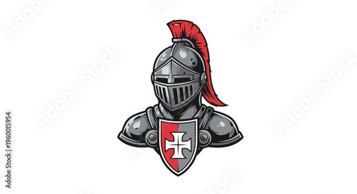 Medieval Knight Illustration with Shield and Red Plume
