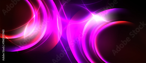 Bright pink, red energy flows. Abstract shapes create dynamic light effects. Dark background emphasizes vibrant curves, lines.