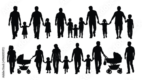 A group of people holding hands with children and strollers