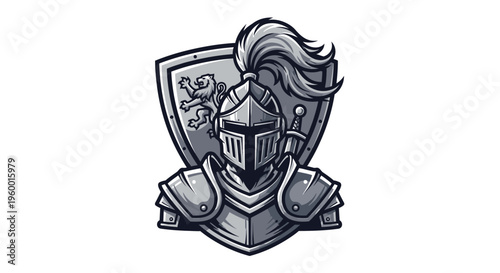Medieval Knight Illustration with Shield and Sword - Vintage Style
