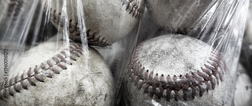 Old Used and Worn Baseballs in a Plastic Sack or Bag for Sale