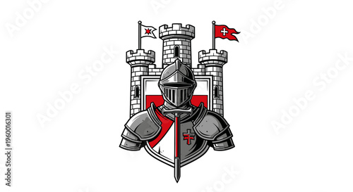 Medieval Knight with Castle Background - Heroic Warrior Illustration